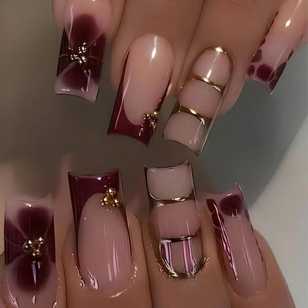 ZIFANHU red flower French nails design for stylish fall looks.