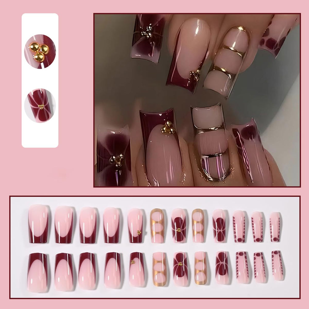 ZIFANHU fall-winter square press-on nails close-up showcasing precision fit.