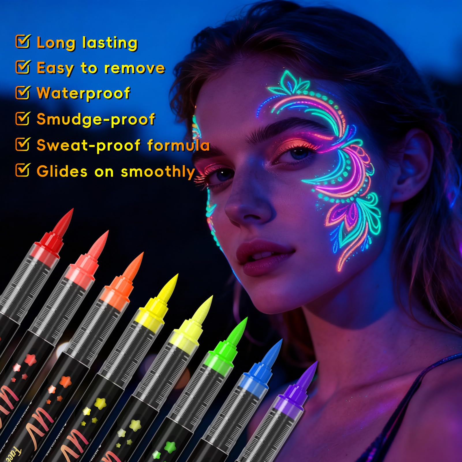 zijimyyl neon ginger face paint marker warm-tone neon for skin-safe art.