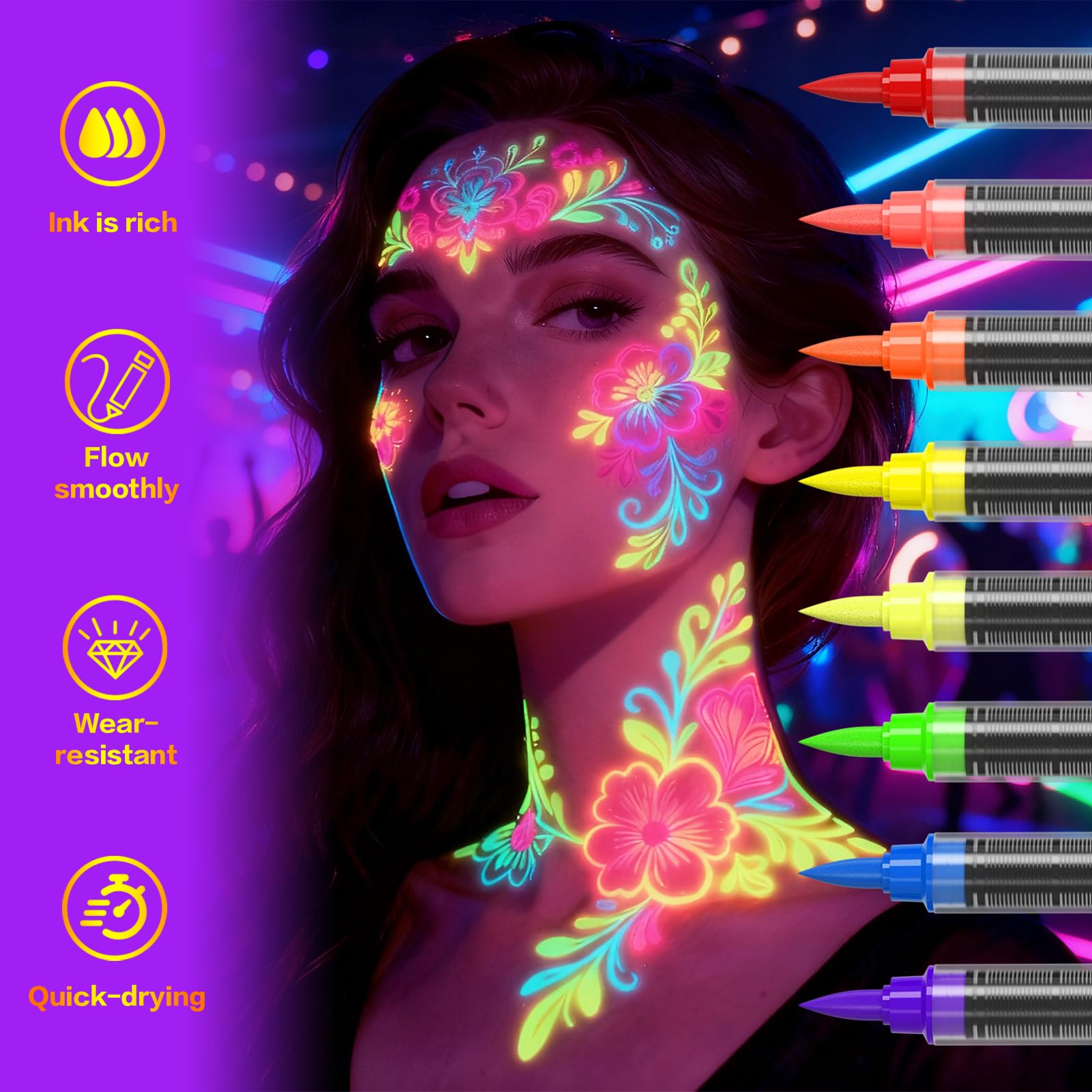 zijimyyl neon orange face paint marker bright under black light for nightlife looks.
