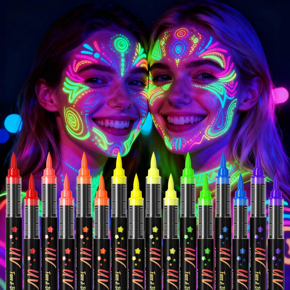 zijimyyl neon pink face paint marker for UV glow at parties.