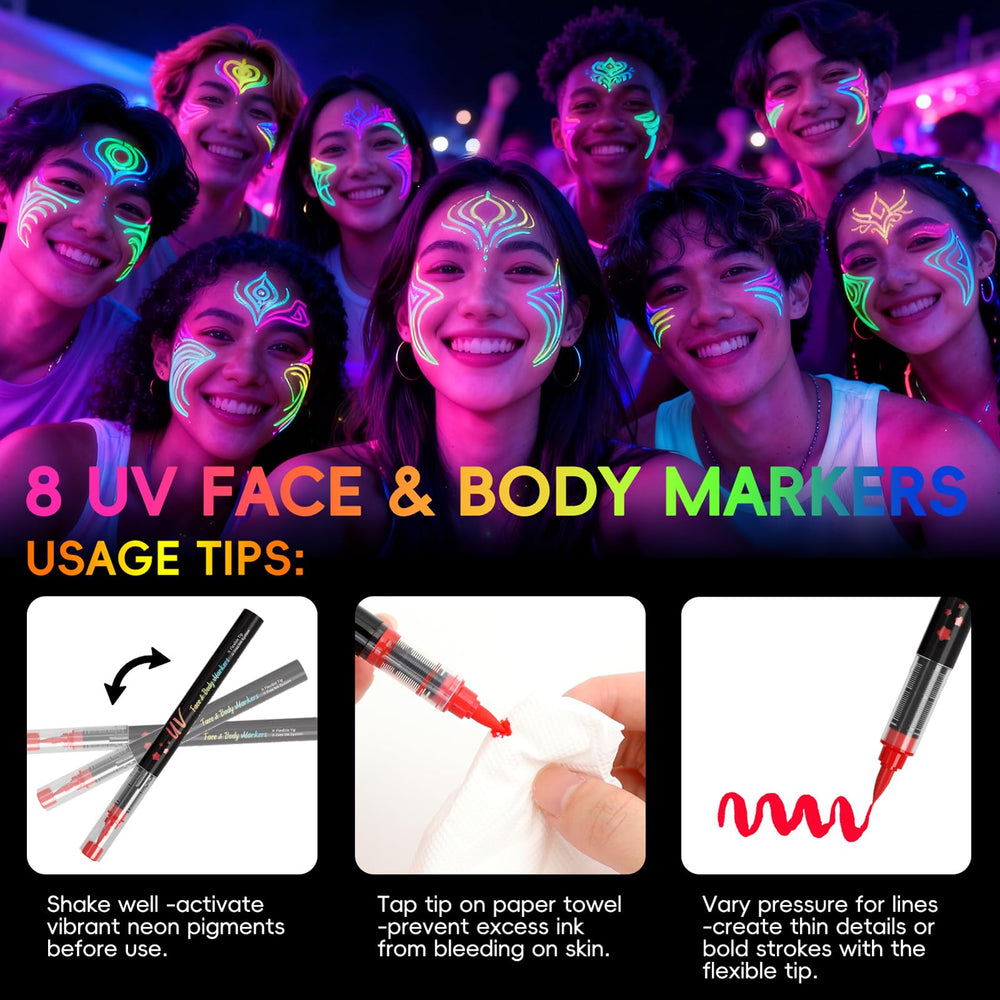 zijimyyl neon yellow face paint marker eye-catching festival makeup under UV.