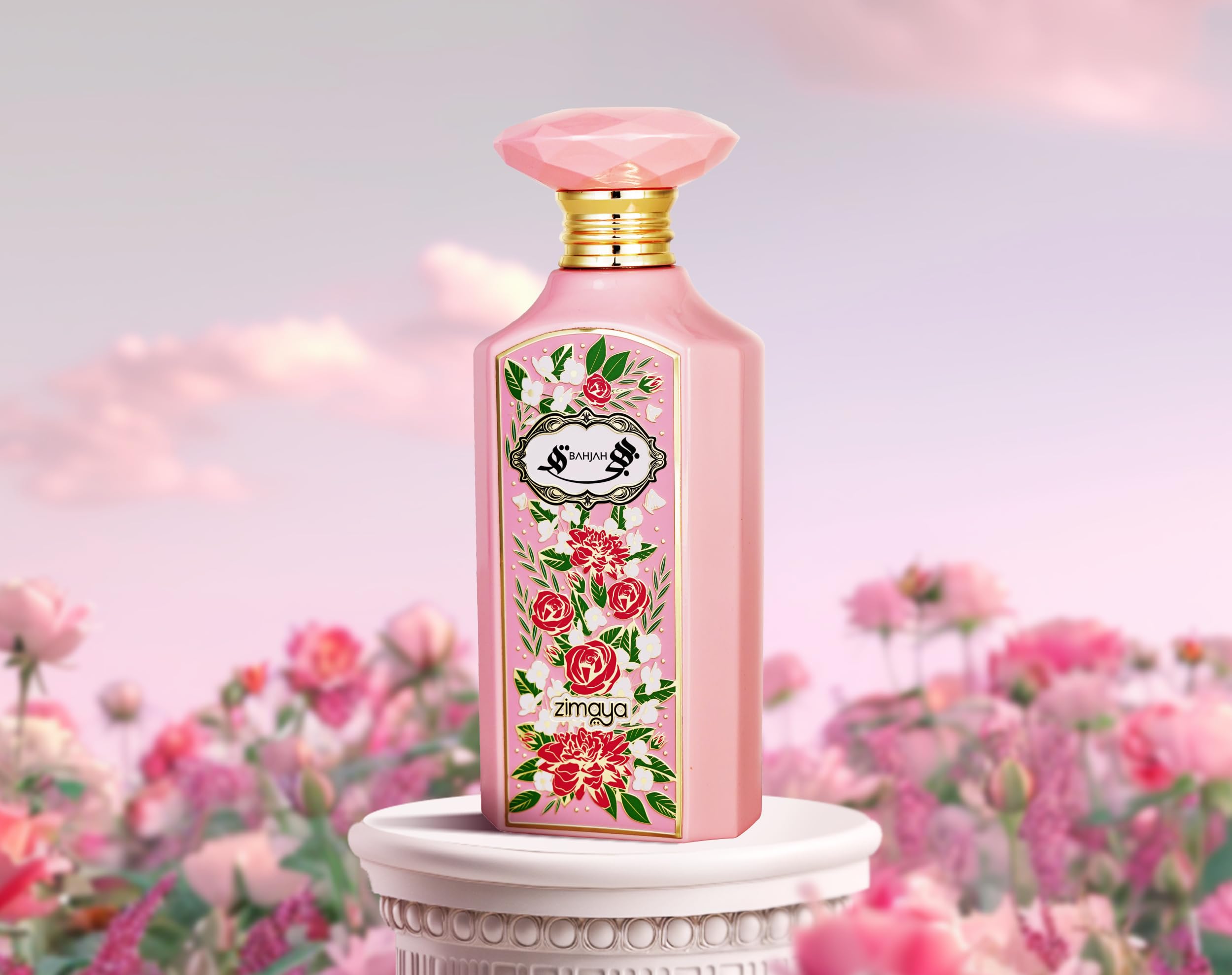 Top view of Bahjah Pour Femme bottle showing elegant design