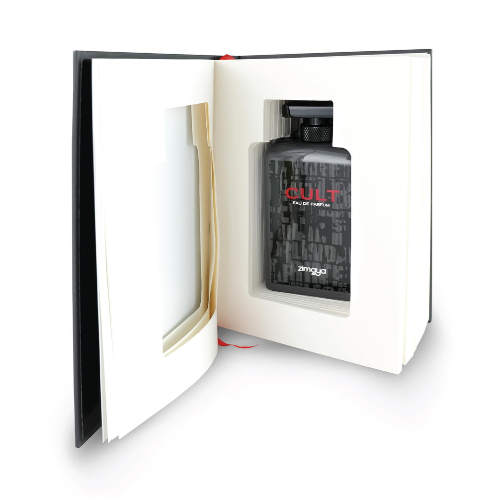Zimaya Cult bottle pour view for controlled application and lasting fragrance.