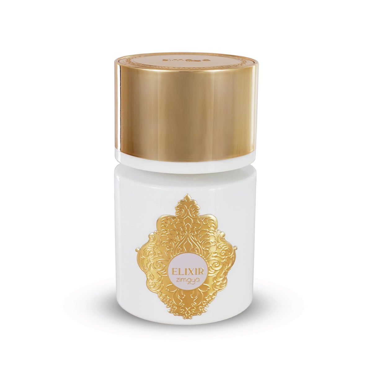 Zimaya Elixir White Pour Femme bottle closeup, ideal for elegant evening wear.