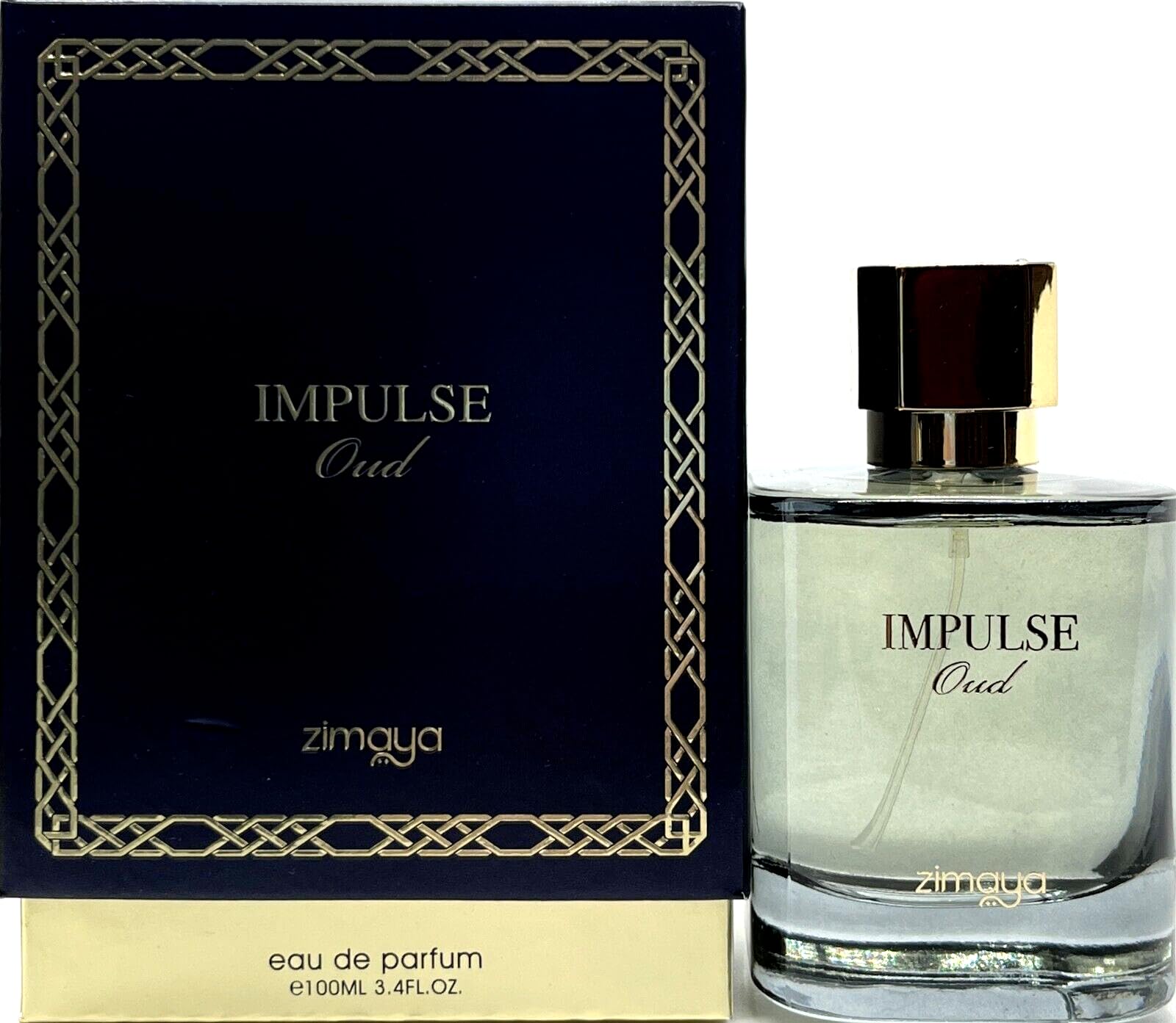 Zimaya Impulse Oud bottle shows warm vanilla and rose for daily wear.