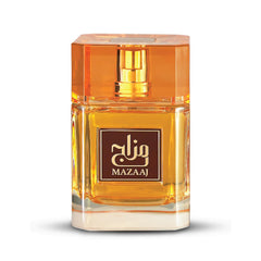 Zimaya Mazaaj unisex EDP bottle, hints of warmth and spice for evening wear.