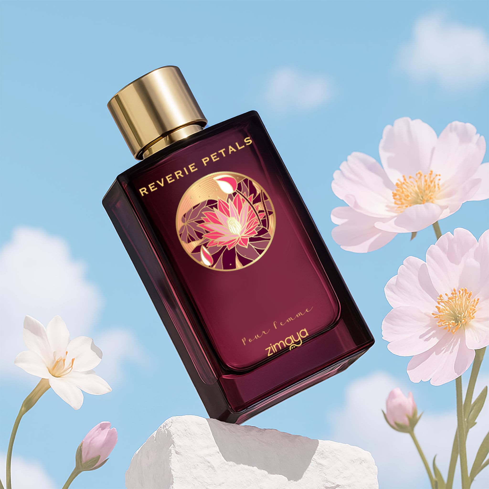 Zimaya Reverie Petals label artwork with sophisticated branding and premium feel.