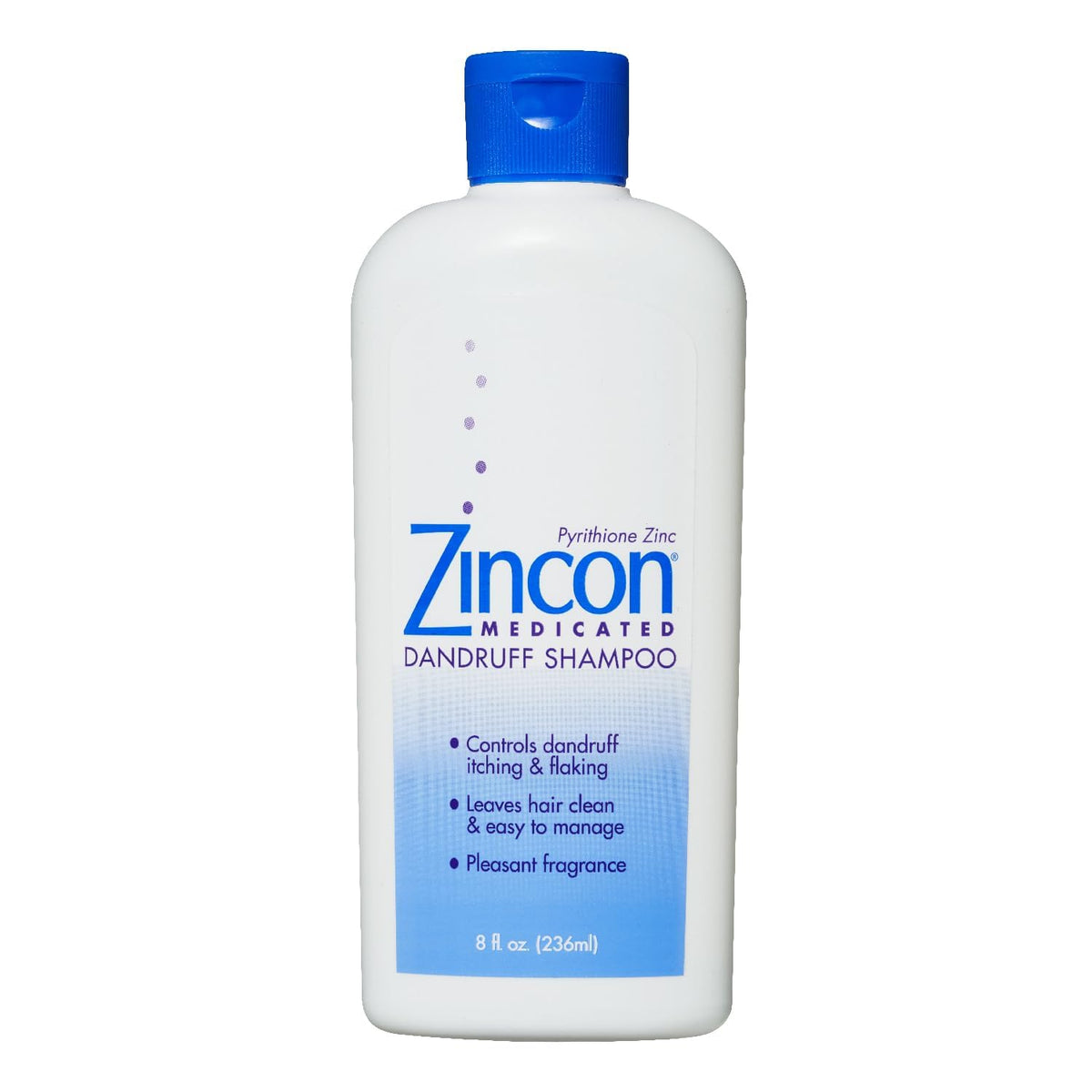 ZINCON 8-oz bottle shows the label and promotes clean, manageable hair.