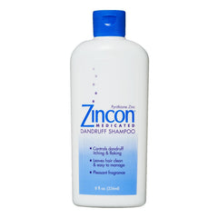 ZINCON 8-oz bottle shows the label and promotes clean, manageable hair.