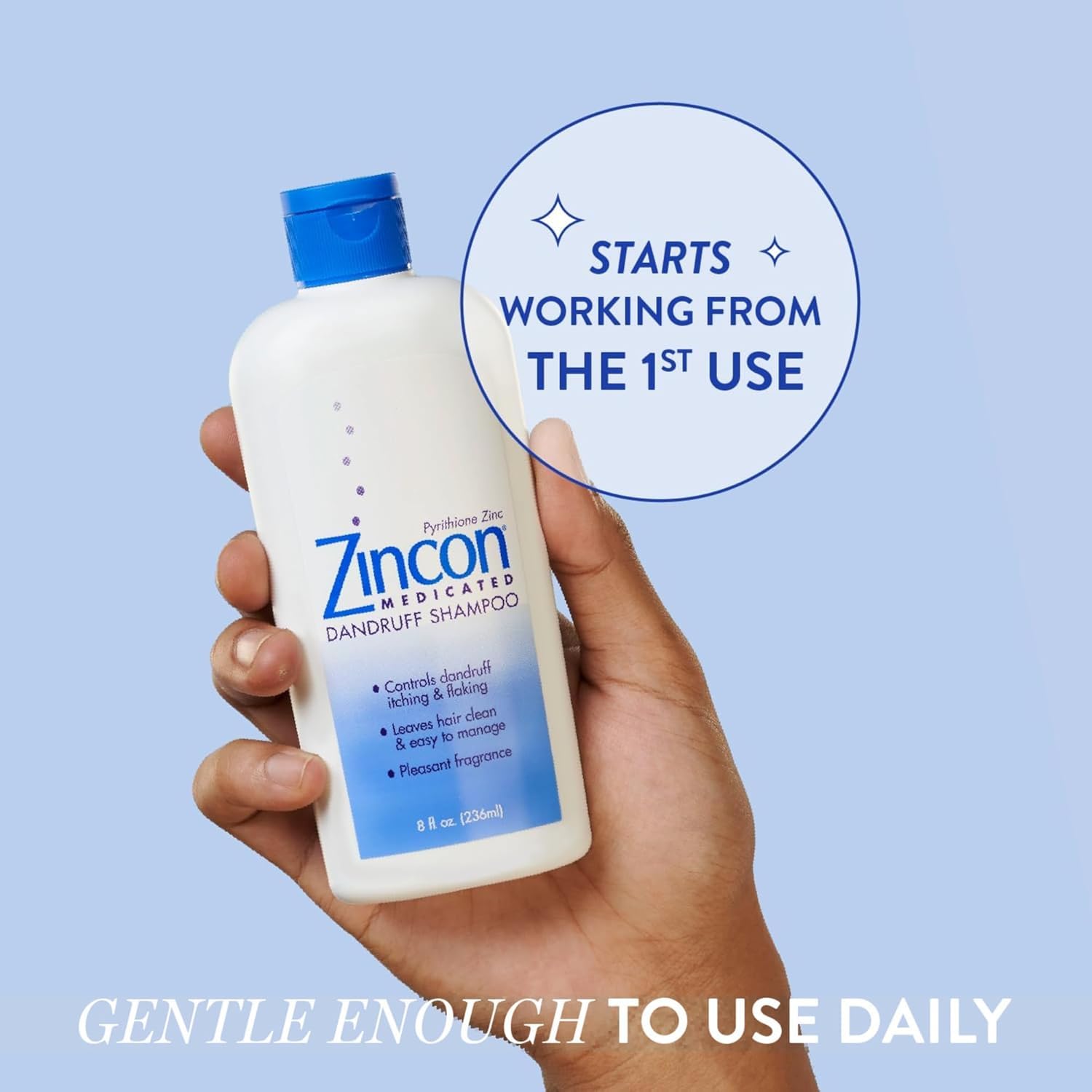 ZINCON label close-up emphasizes pyrithione zinc formula.