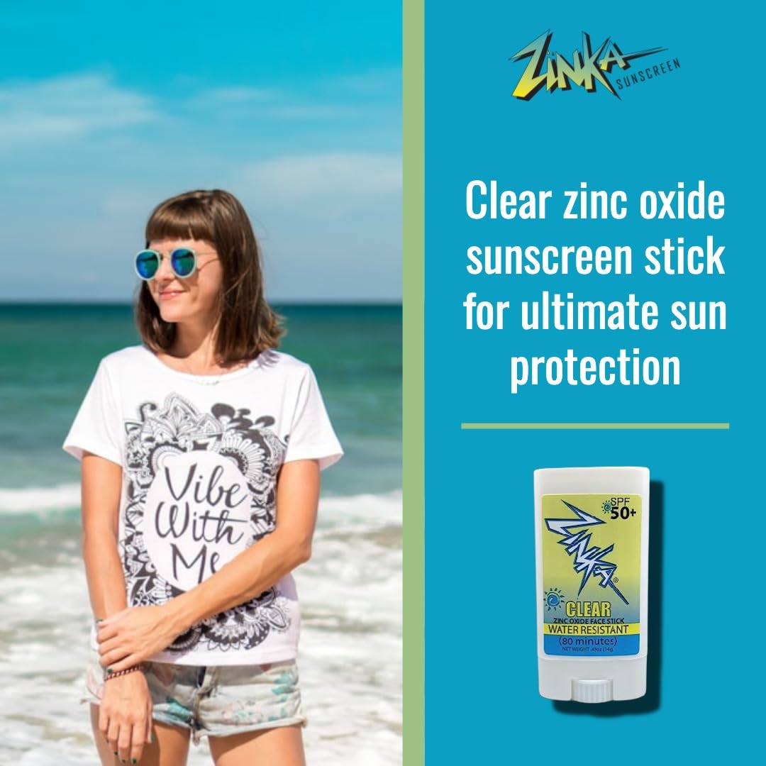 Zinka sunscreen stick in travel size 0.49 oz for on-the-go protection.