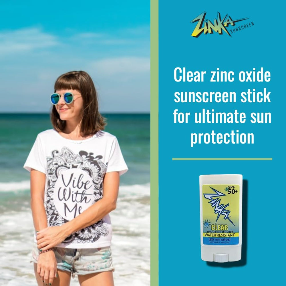 Zinka sunscreen stick in travel size 0.49 oz for on-the-go protection.