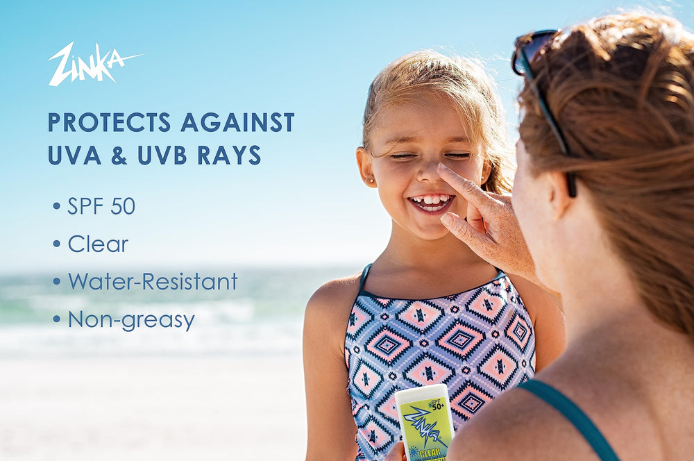 Zinka Facestick Clear on Contact enables mess-free application.