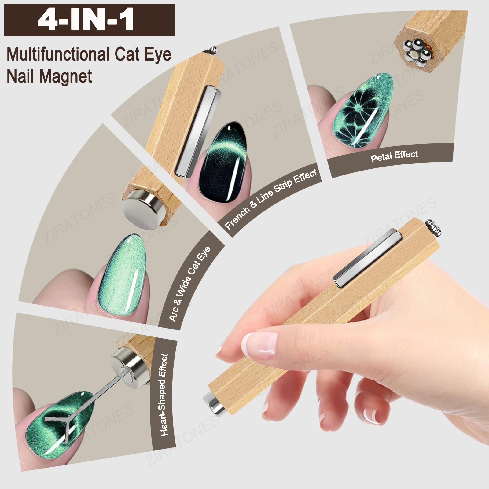 ZIRATONES Y-shaped heart tool highlights precise heart shapes in cat eye designs.