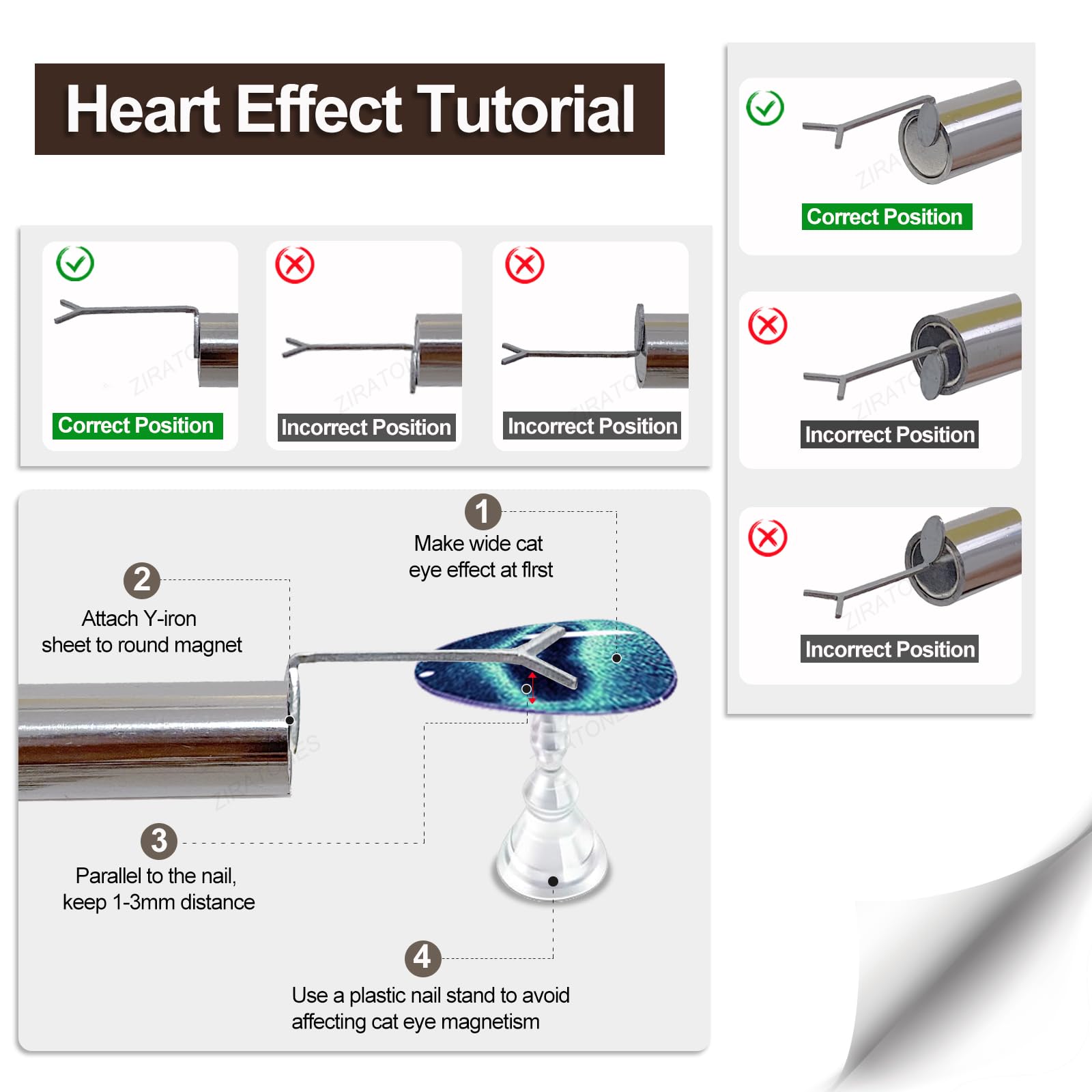ZIRATONES Y-shaped heart tool enabling romantic cat-eye patterns.