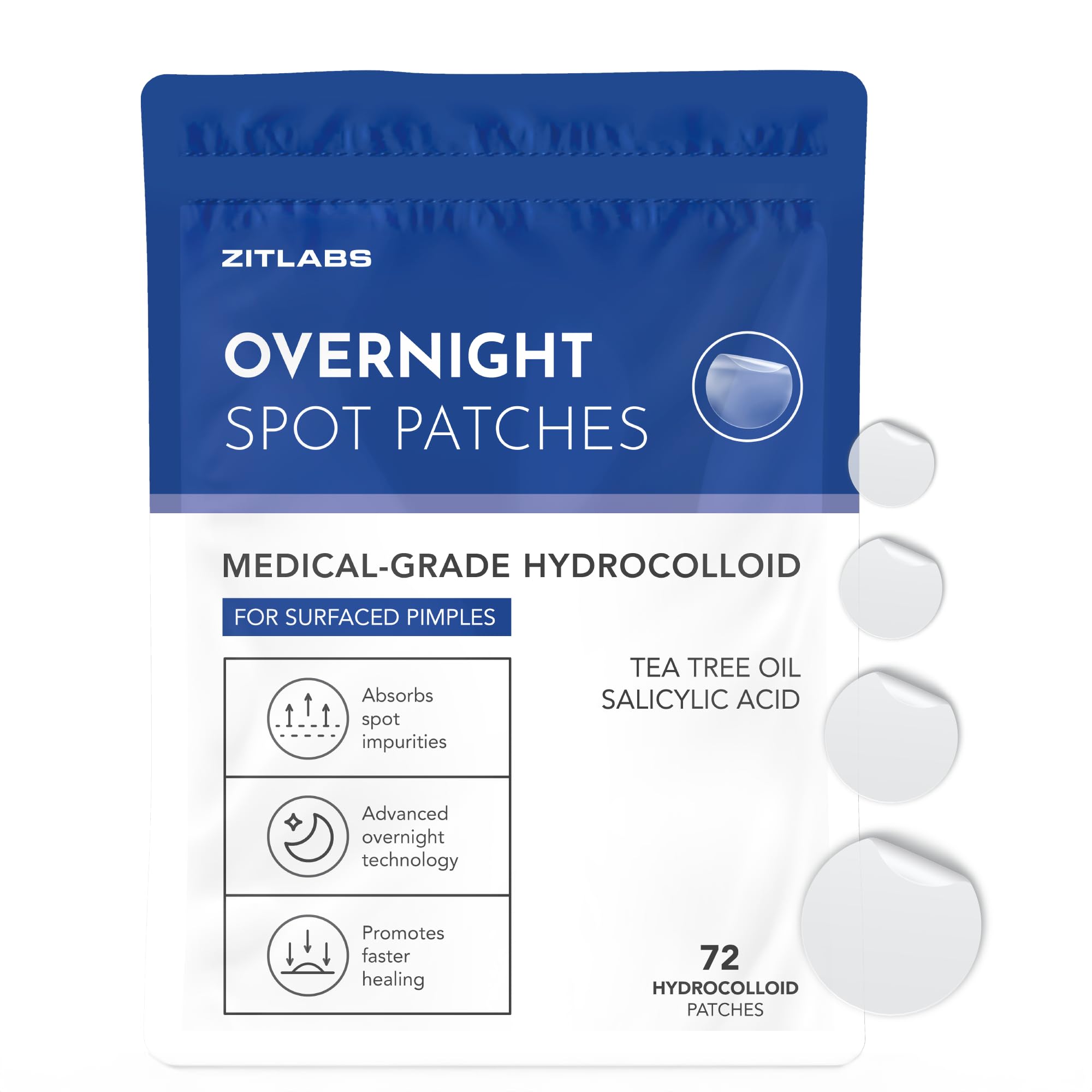 ZITLABS pimple patches with tea tree oil target blemishes on the face.