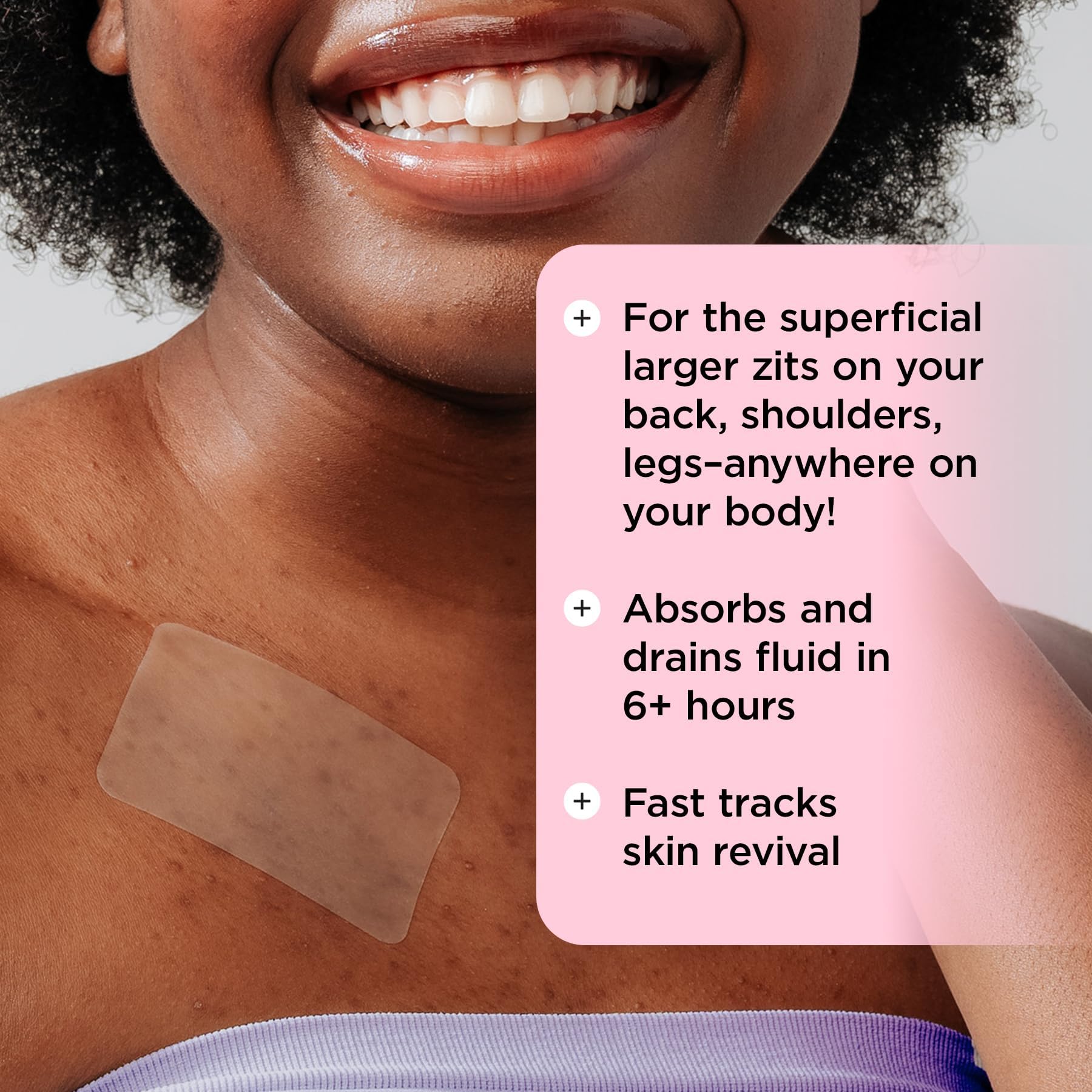 Patch features Niacinamide, Salicylic acid, Vitamin C and Tea Tree for look flattening.