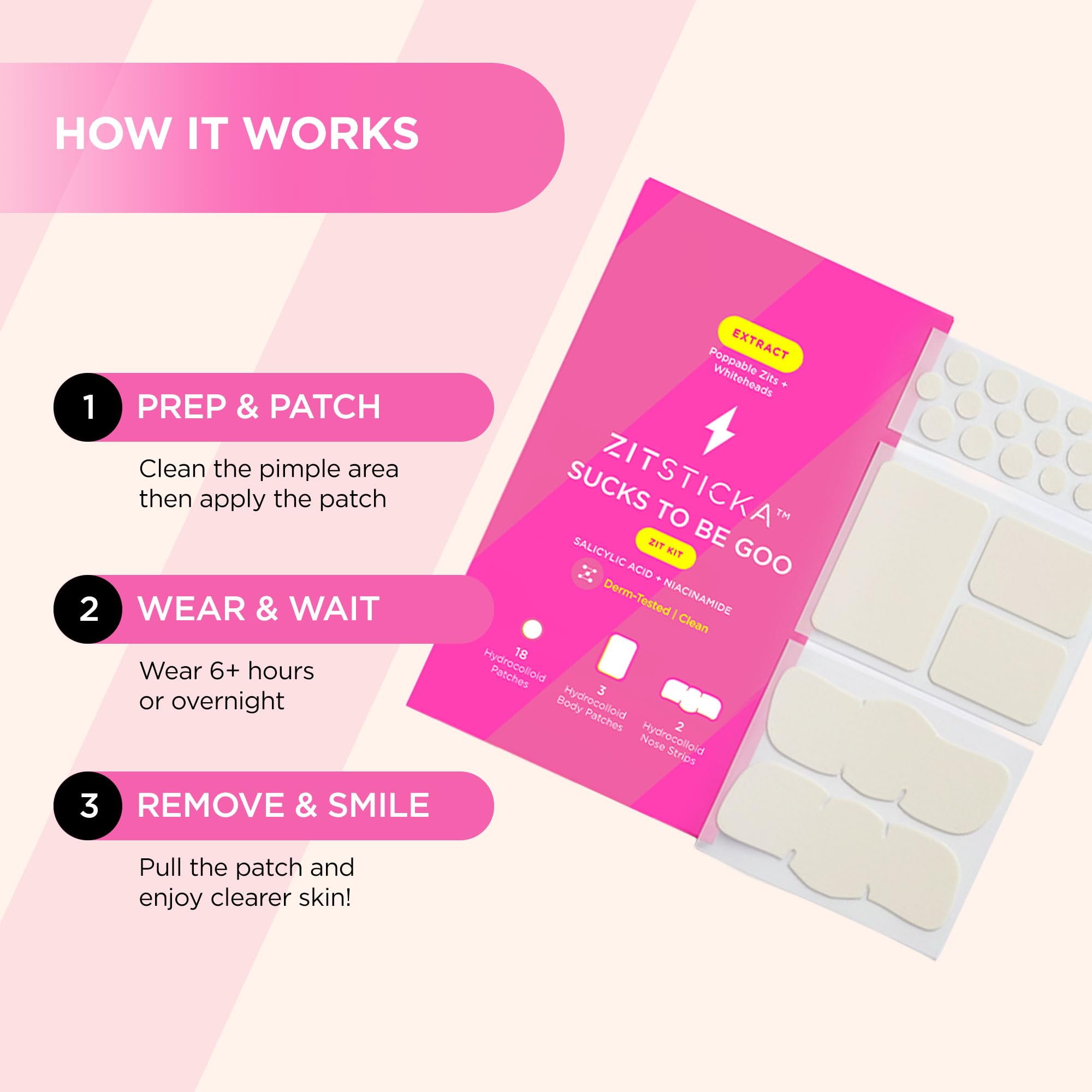 Salicylic acid infused ZitSticka Goo Getter patches for clear-looking skin