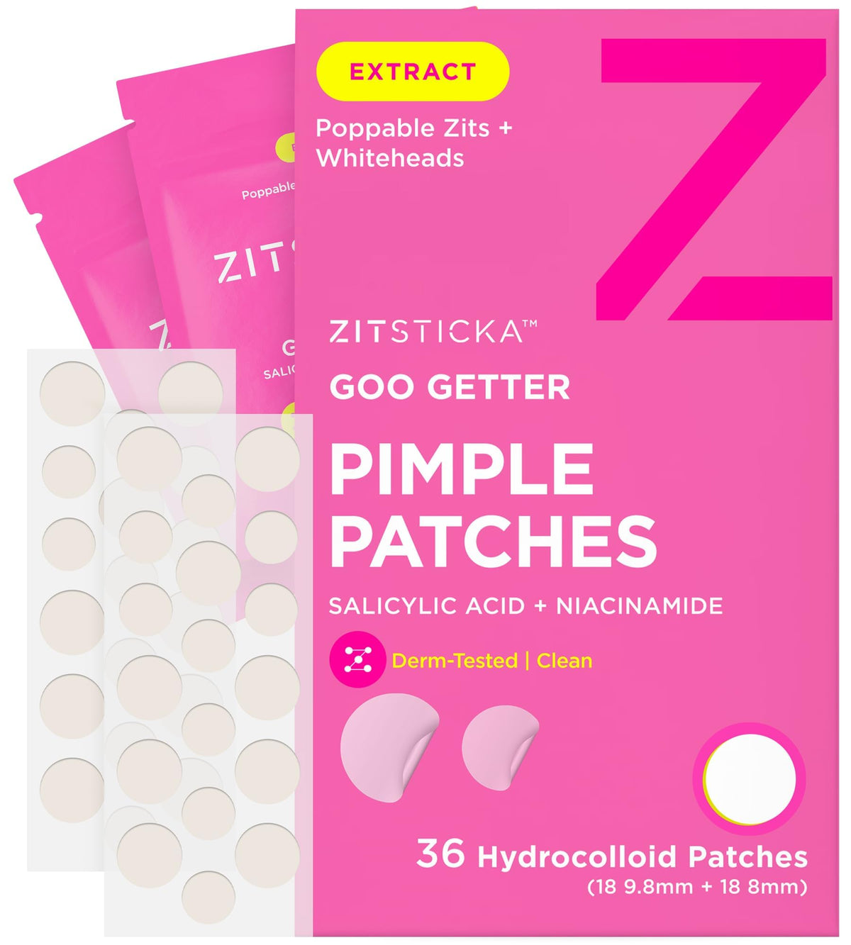 ZitSticka GO0 GETTER patch on a zit drawing out impurities while protecting the area.