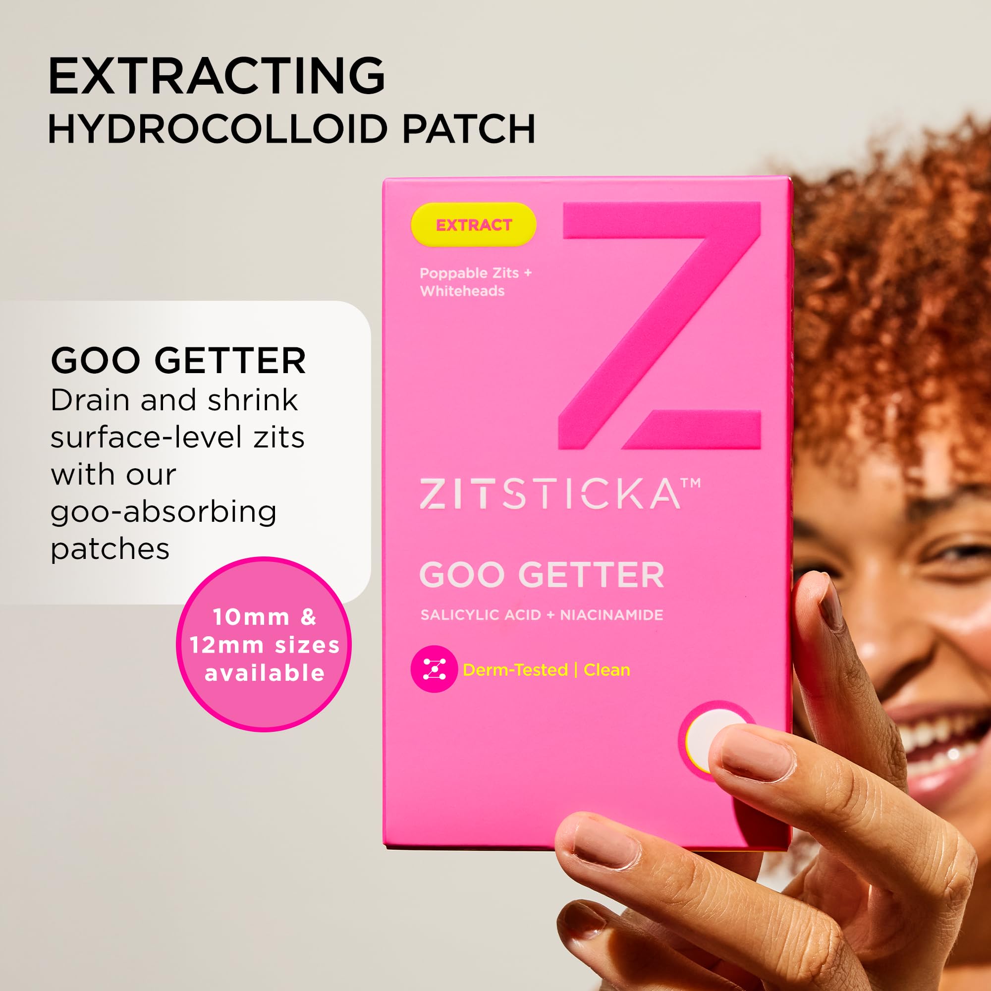 Goo Getter patch applied to a zit demonstrates barrier against touching and disturbance.