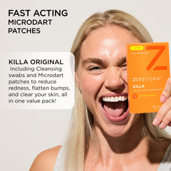 ZitSticka KILLA kit contents including patches and priming swabs.