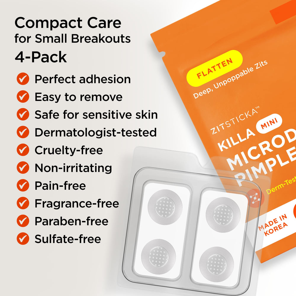 ZitSticka Killa Mini patch applied to skin for travel-friendly acne care.
