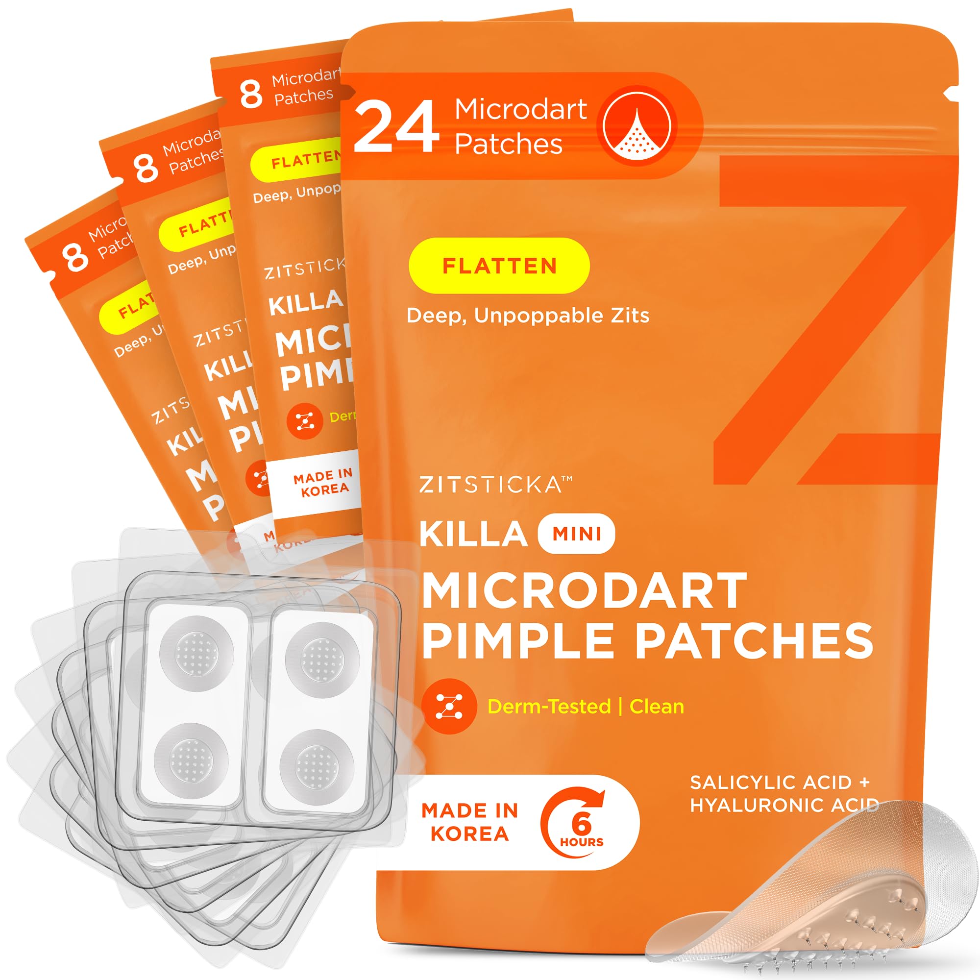 ZitSticka Killa patch close-up targeting an early zit with microdarts