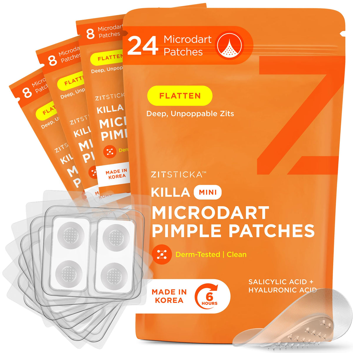 ZitSticka Killa patch close-up targeting an early zit with microdarts