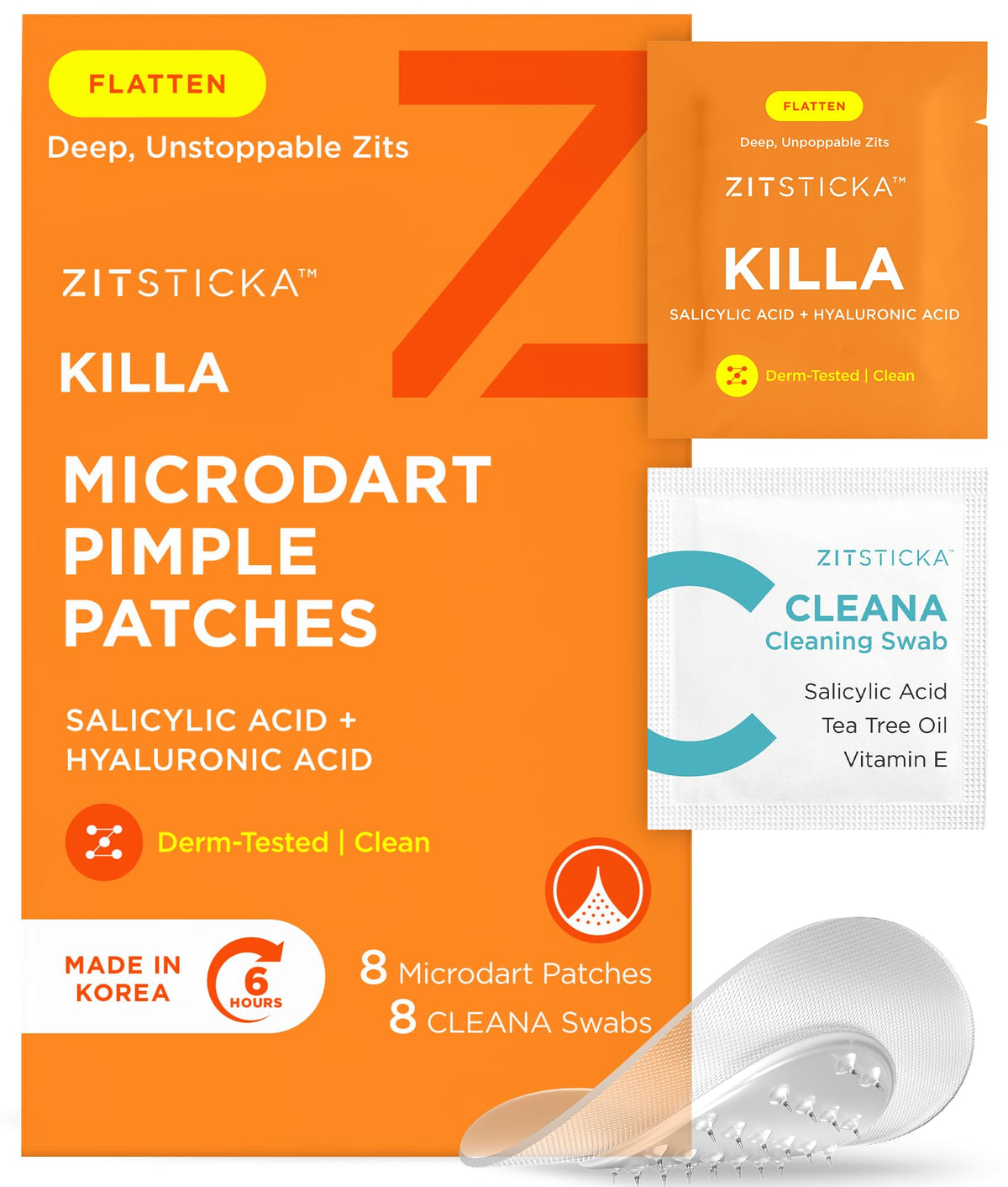 ZitSticka KILLA patch on the face targets emerging zits with microdarts for early-stage blemishes.
