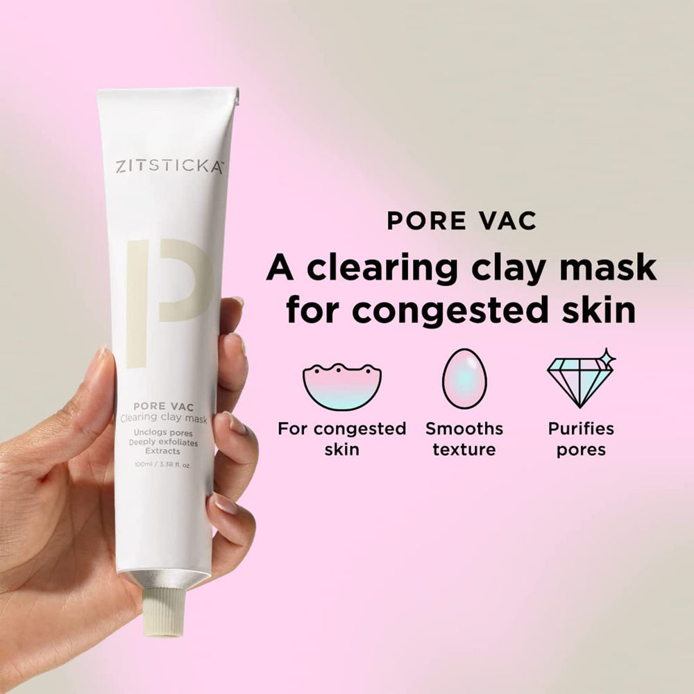 ZitSticka PORE VAC clay texture close-up highlights cleansing potential.