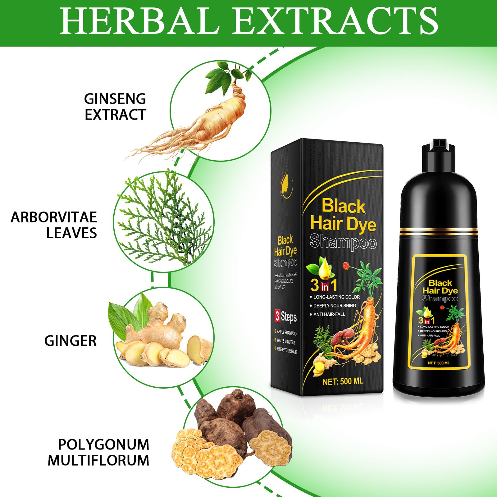 ZIXAOK 3-in-1 black hair dye shampoo application with gloves demonstrates at-home color.