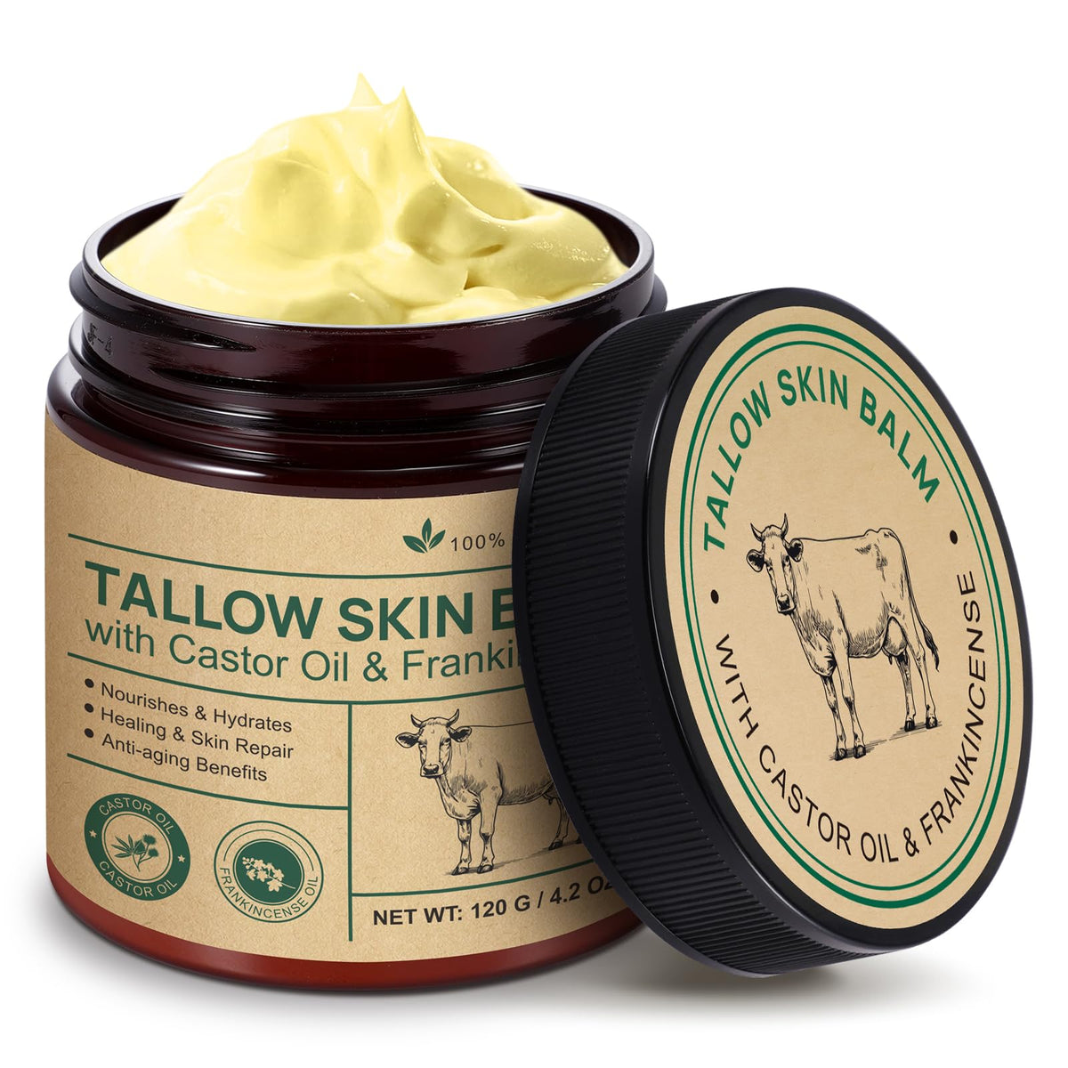 ZIXBMHYJ tallow balm in a jar provides rich hydration and skin nourishment.
