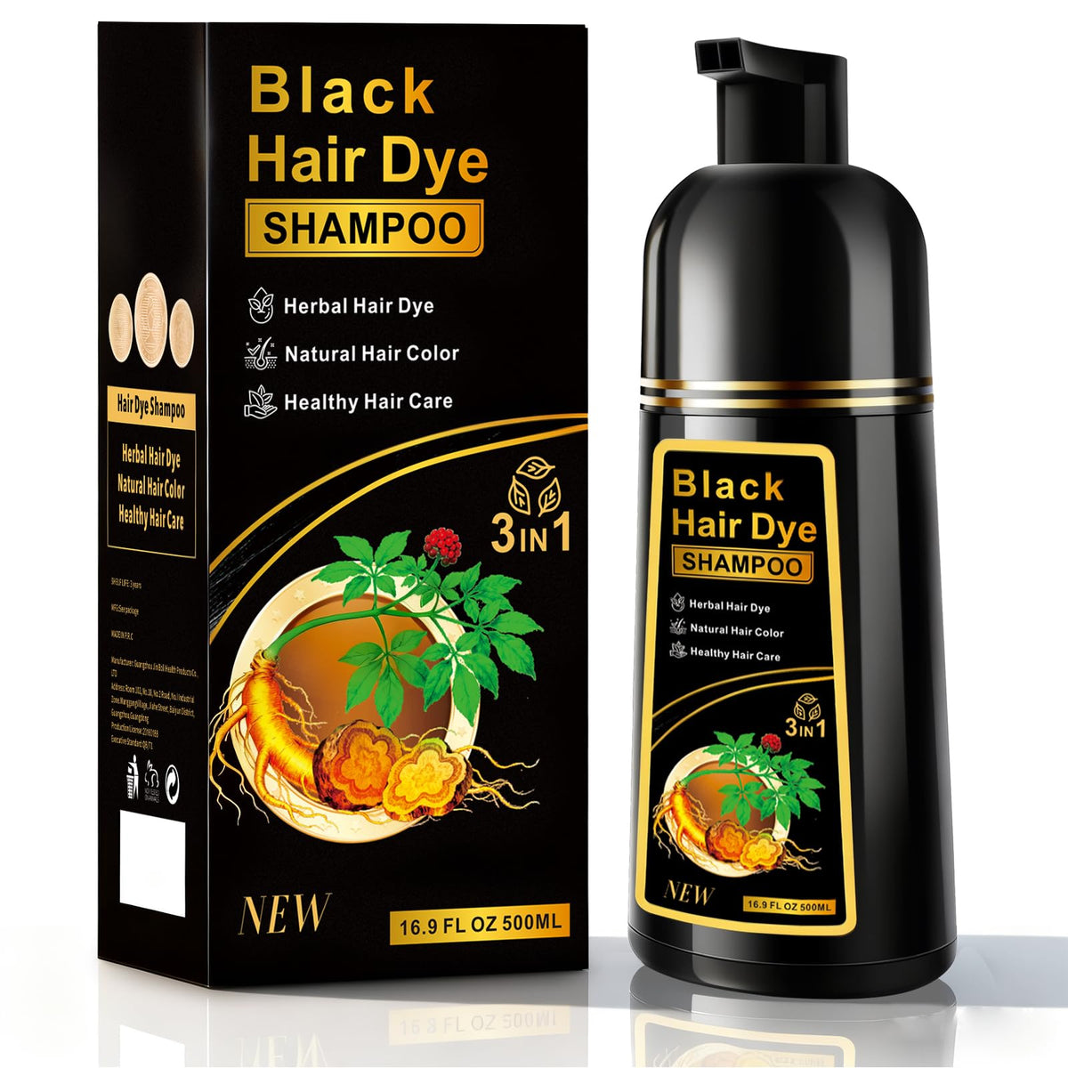 ZIXSIRP black hair dye shampoo bottle closeup highlighting natural color formula for gray coverage.