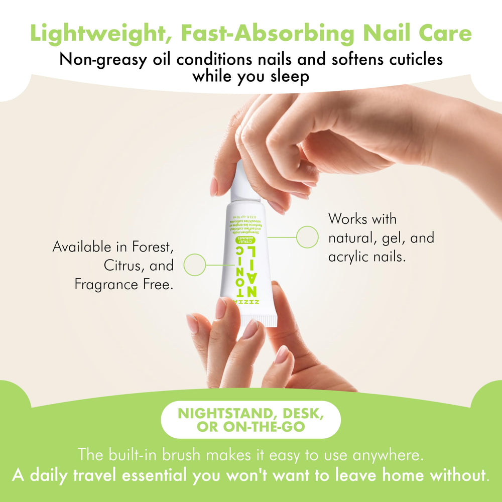 Zizia Citrus Nail Tonic travel-size bottle for on-the-go nails.