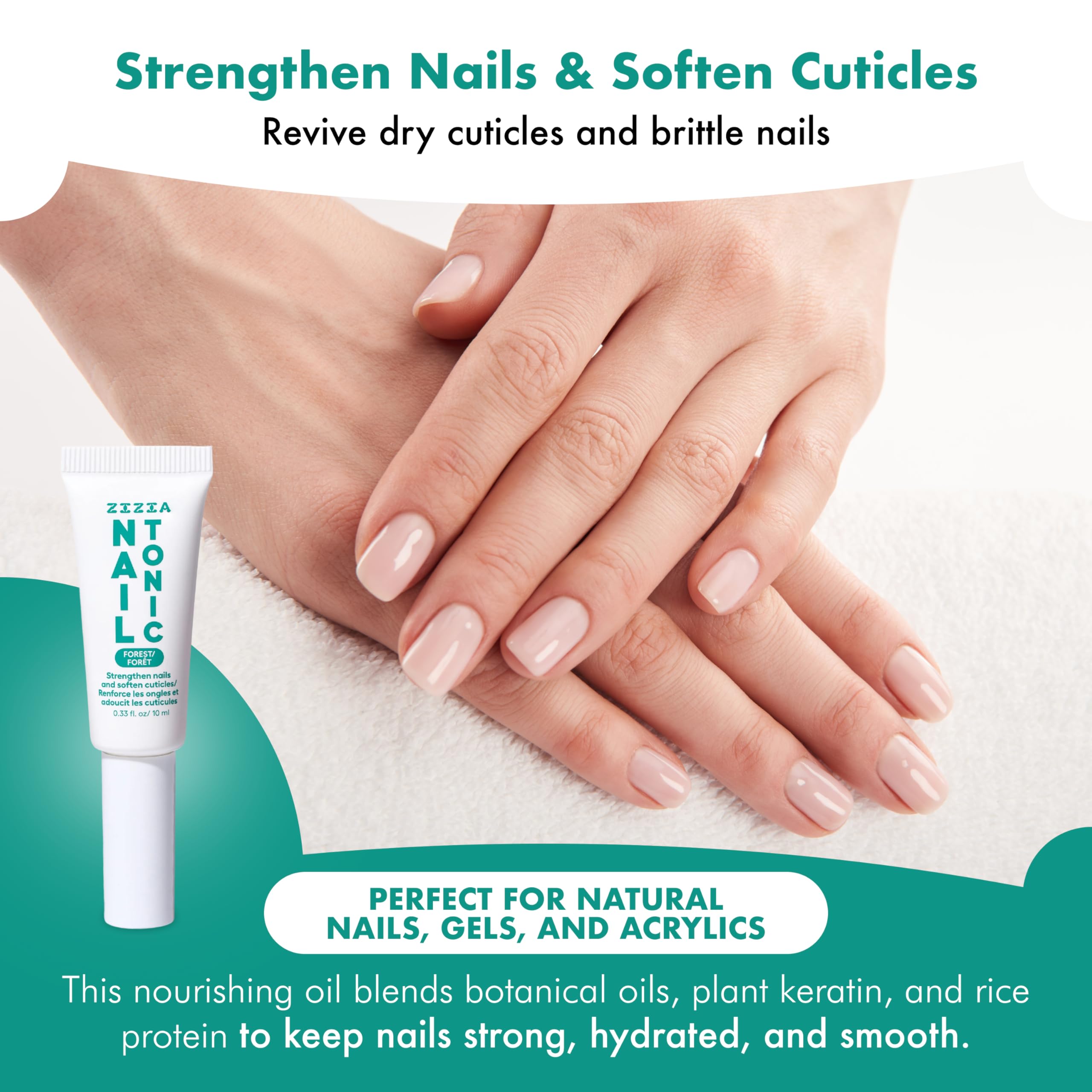 Zizia Forest Nail Tonic bottle side highlighting vegan care