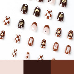 ZJHGDR short almond false nails with delicate heart pattern.