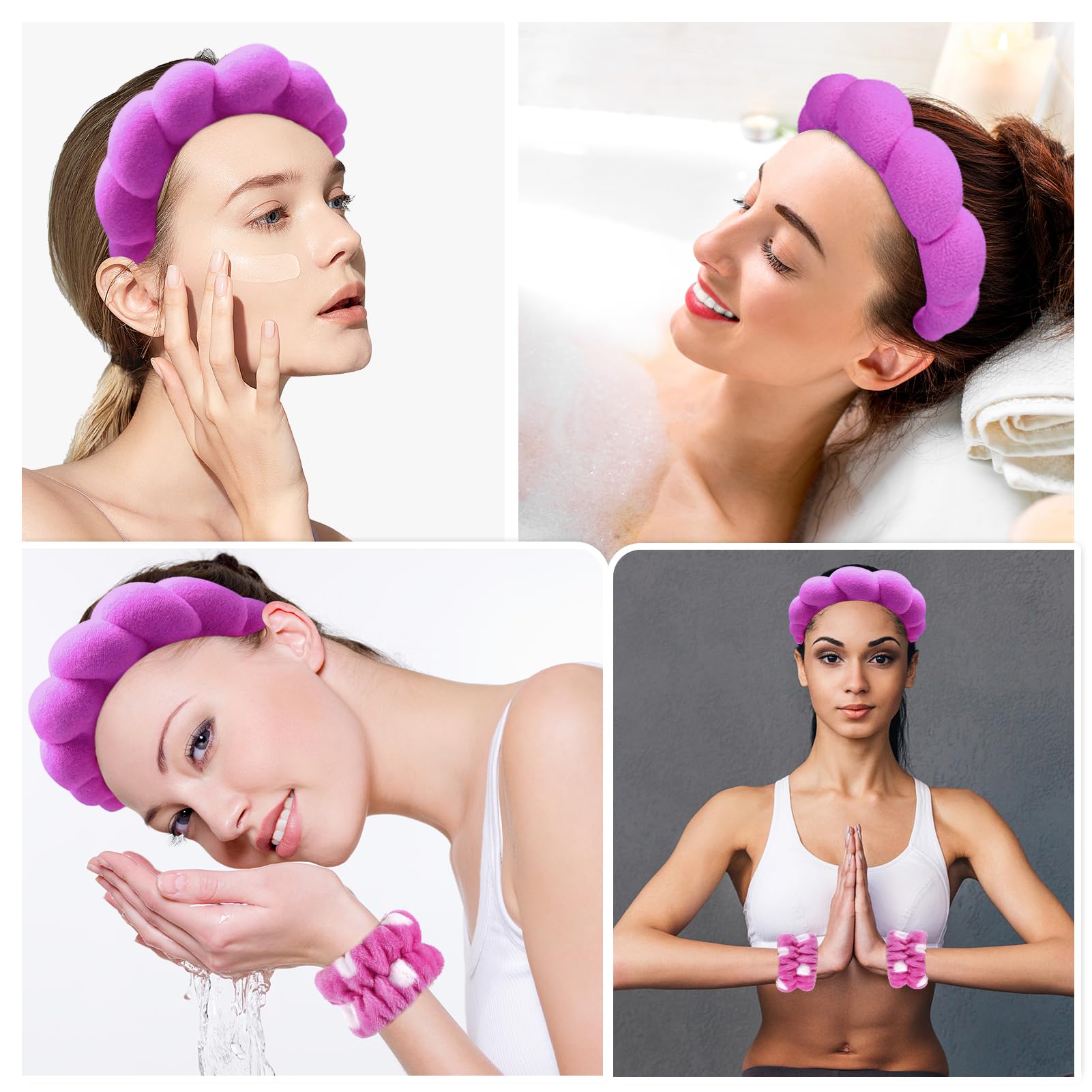 Zkptops puffy sponge headband absorbs moisture while you cleanse.