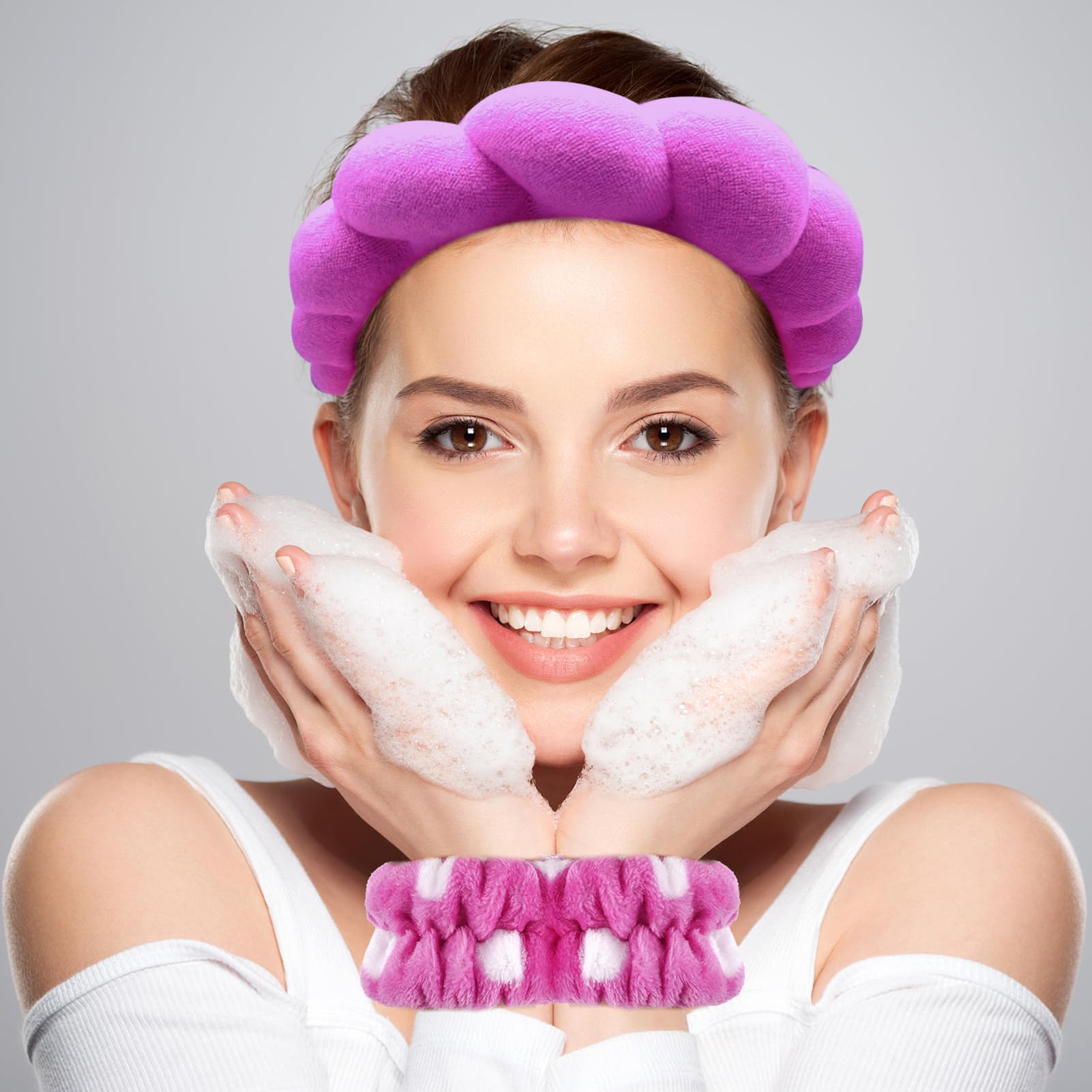 Zkptops spa headband and wristband set keeps hair away during cleansing.