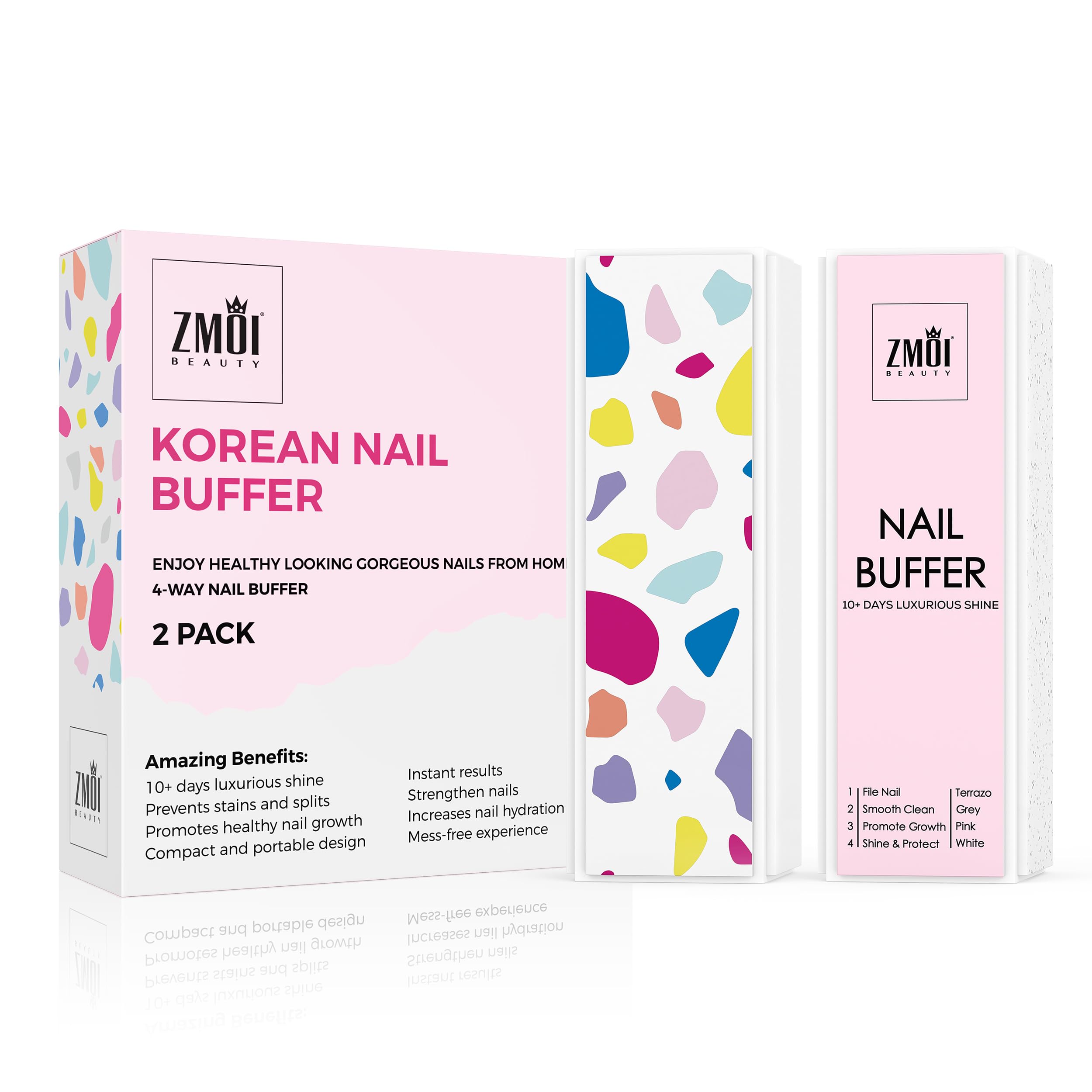 ZMOI professional nail buffer block front view for at-home manicures with duo set