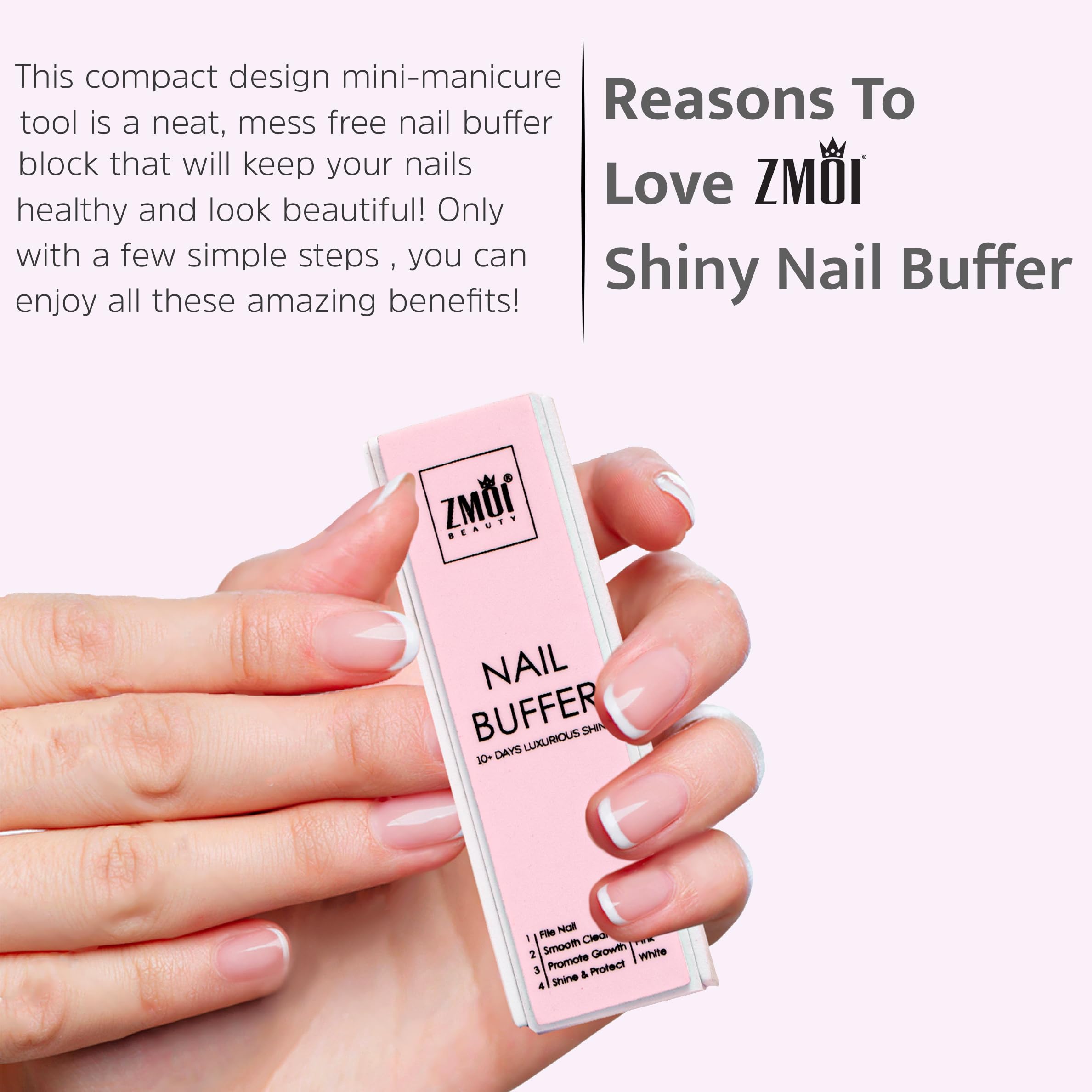 ZMOI nail shine result after buffing reveals natural gloss