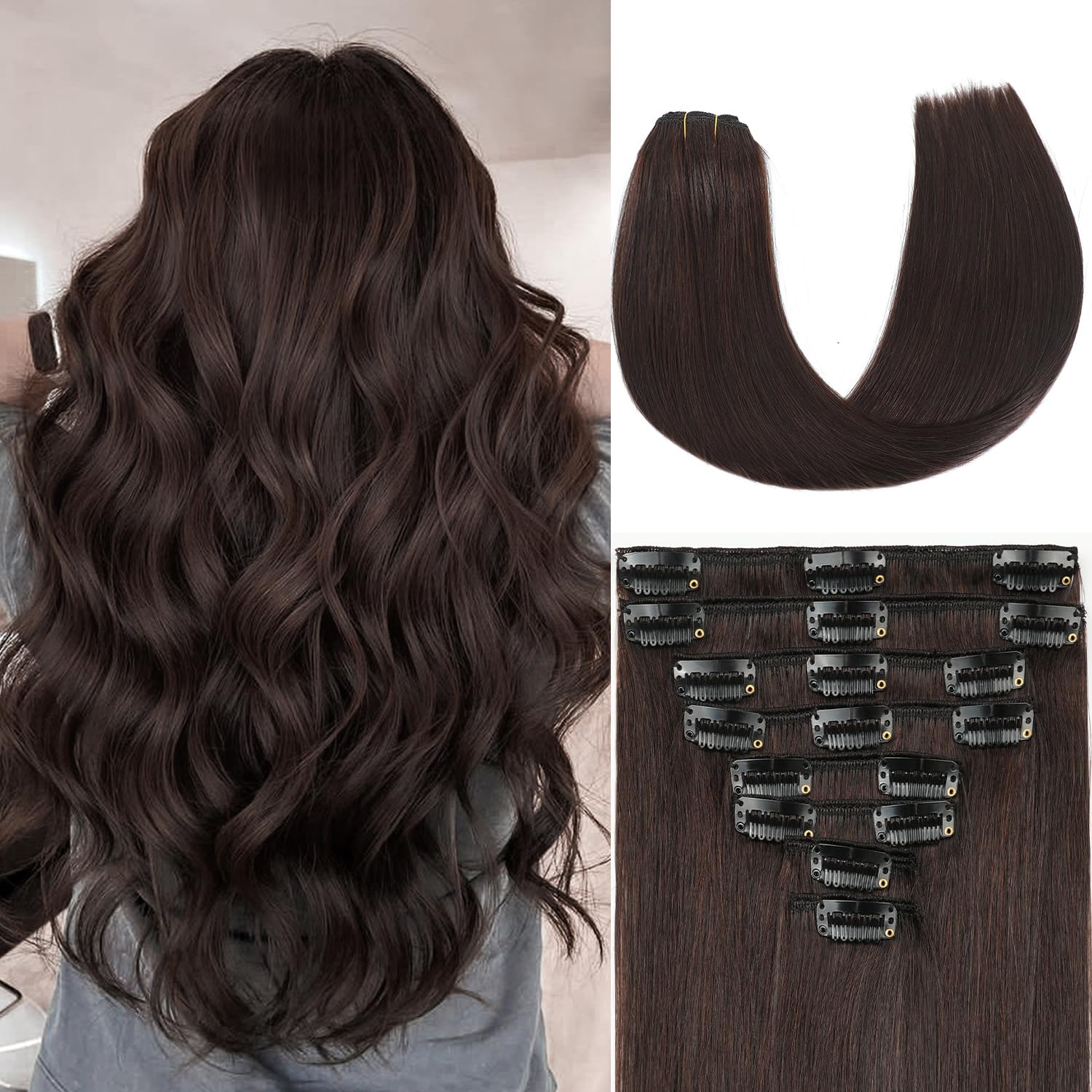 ZNXDJXE dark brown clip-in extensions pack 18in for instant volume