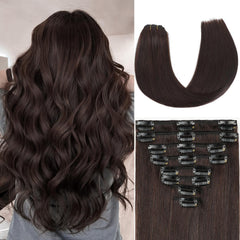 ZNXDJXE dark brown clip-in extensions pack 18in for instant volume
