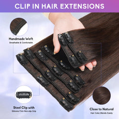 ZNXDJXE dark brown clip-in extensions with silicone clips for scalp comfort