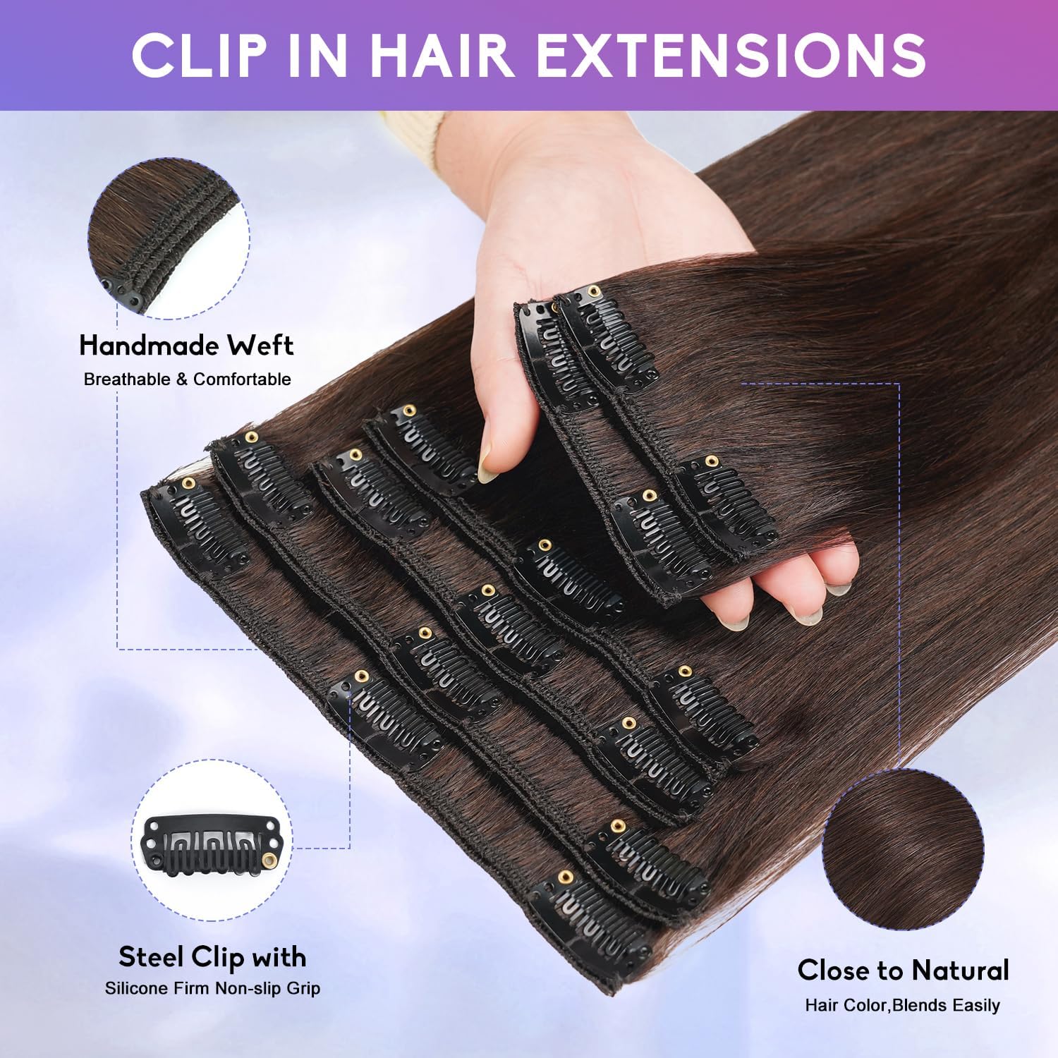 ZNXDJXE double-weft clip-in extensions boost durability and reduce shedding