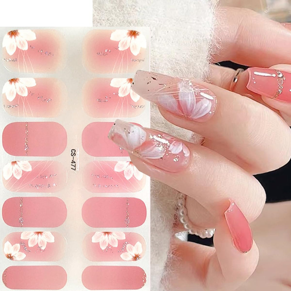 ZOAZJINAZ floral glitter nail wrap design with multicolor shimmer.
