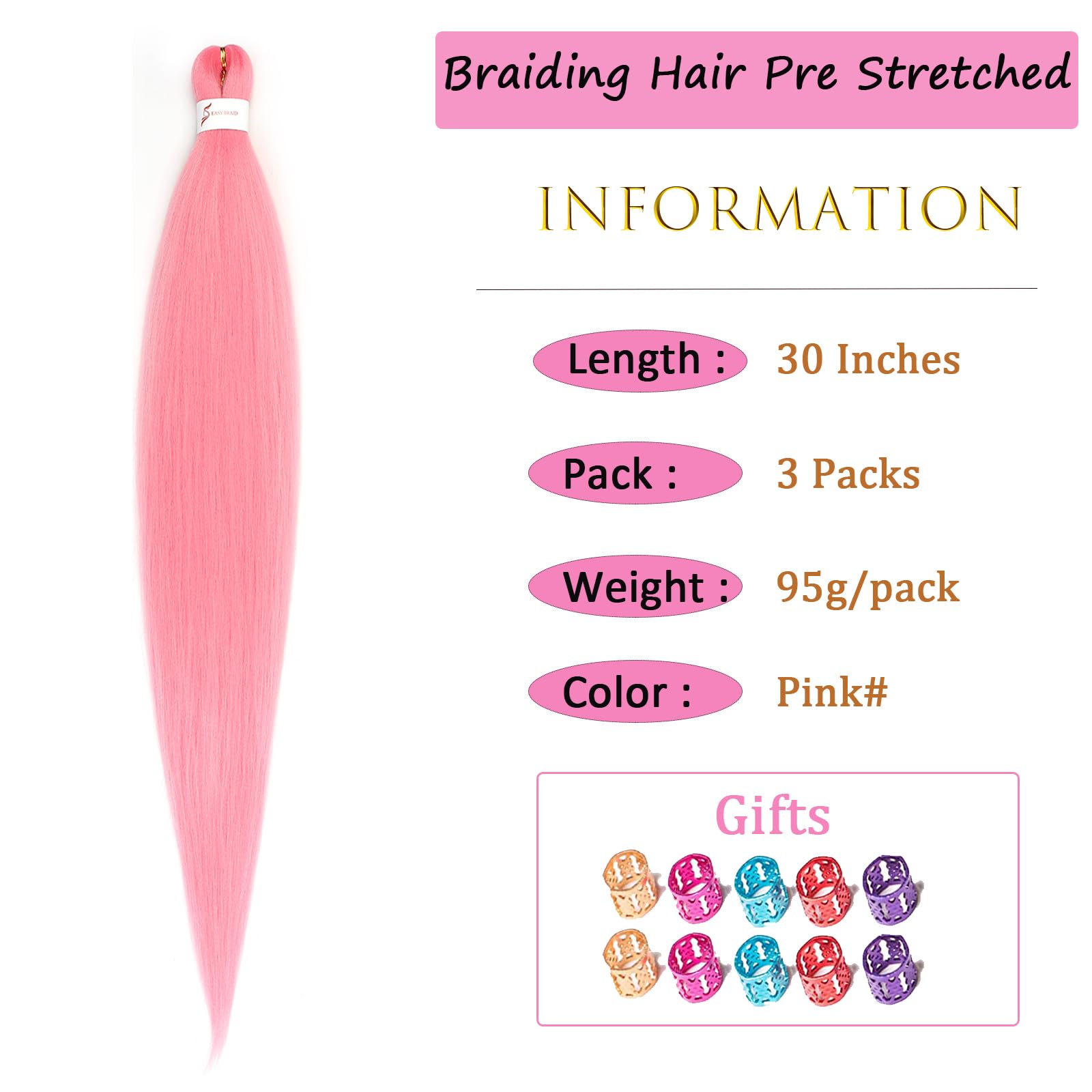 Zoewan pink braiding hair 30in showing yaki texture for natural look