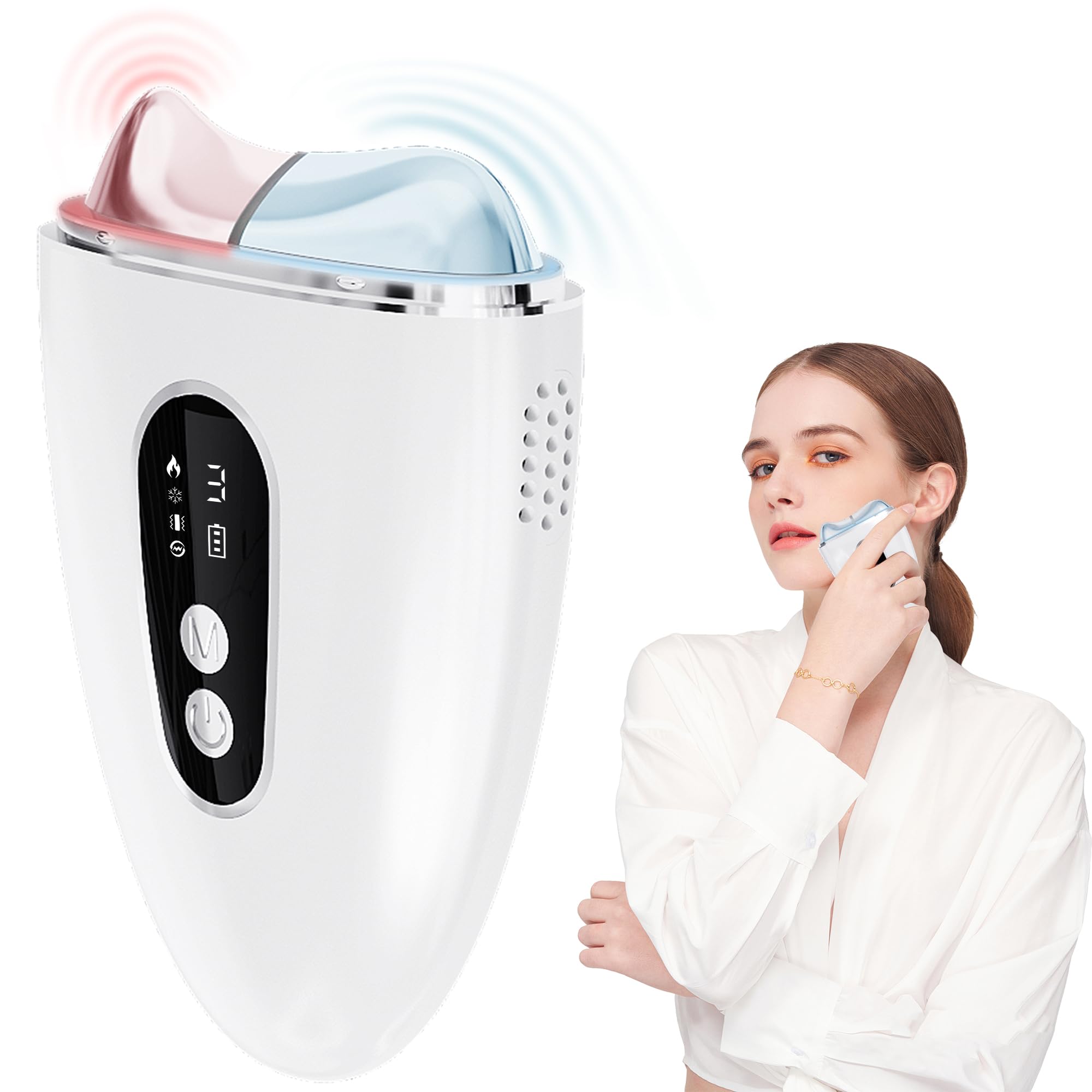 ZoGoo Electric Gua Sha Tool in hot mode smoothing facial contours