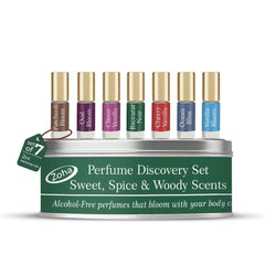 Zoha Discovery Set tin displaying seven scents for easy trial