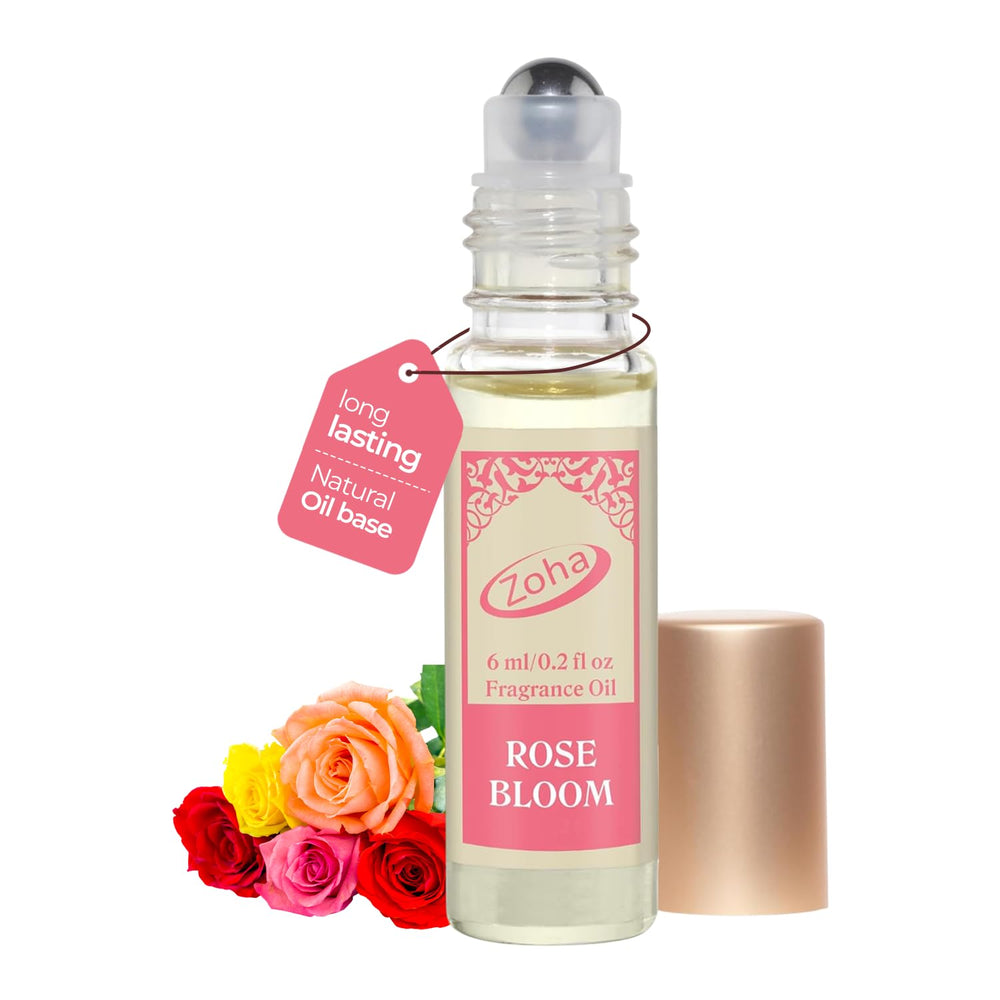 Zoha Rose Bloom bottle close-up — elegant daily wear fragrance.